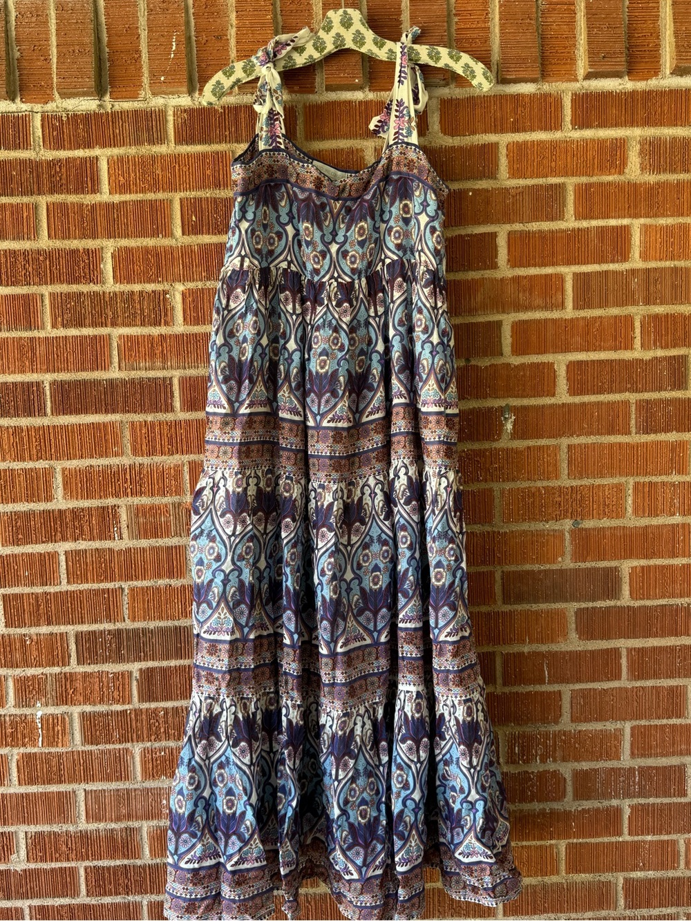 Caroline Constas blue and purple cotton adjustable strap floral maxi boho dress